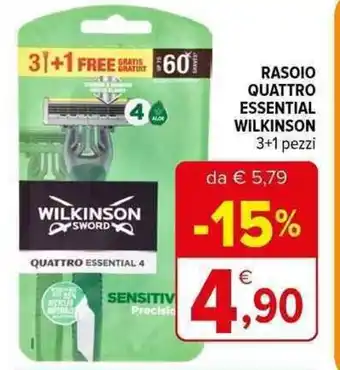 RASOIO QUATTRO ESSENTIAL WILKINSON 3+1 pezzi