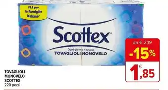 Iperal TOVAGLIOLI MONOVELO SCOTTEX 220 pezzi offerta