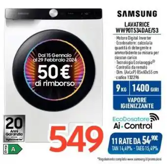 Elettrosintesi SAMSUNG LAVATRICE WW90T534DAE/S3 offerta