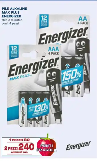 Esselunga PILE ALKALINE MAX PLUS ENERGIZER stilo o ministilo, conf. 4 pezzi offerta