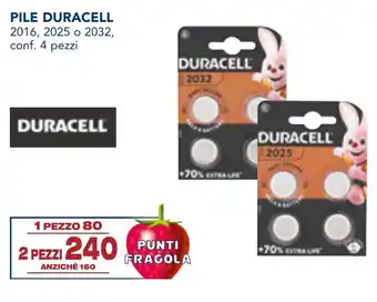 Esselunga PILE DURACELL 2016, 2025 o 2032, conf. 4 pezzi offerta