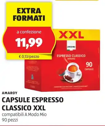 ALDI AMAROY CAPSULE ESPRESSO CLASSICO XXL compatibili A Modo Mio 90 pezzi offerta