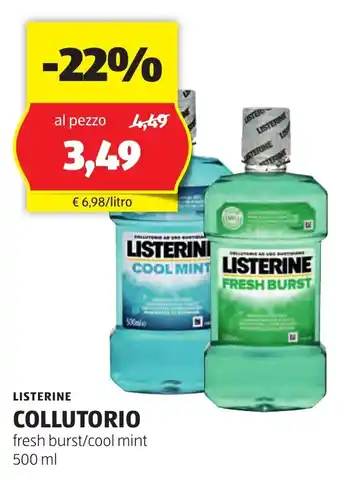 ALDI LISTERINE COLLUTORIO fresh burst/cool mint 500 ml offerta