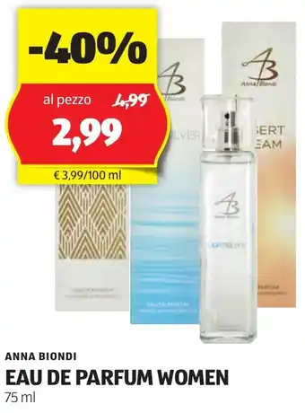 ALDI ANNA BIONDI EAU DE PARFUM WOMEN 75 ml offerta