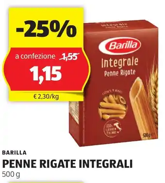 ALDI BARILLA PENNE RIGATE INTEGRALI 500 g offerta
