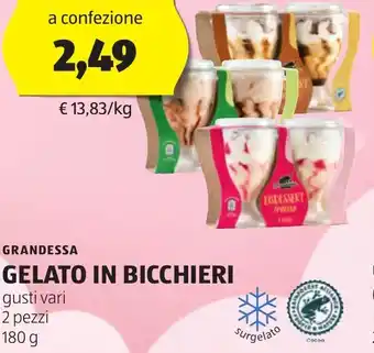 ALDI GRANDESSA GELATO IN BICCHIERI gusti vari 2 pezzi 180 g offerta