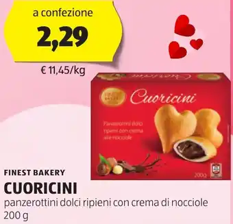 ALDI FINEST BAKERY CUORICINI panzerottini dolci ripieni con crema di nocciole 200g offerta