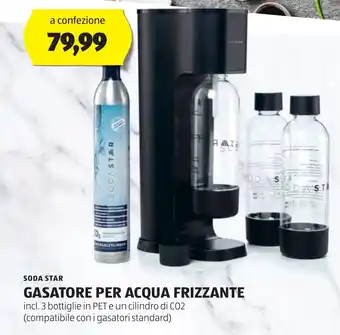 ALDI SODA STAR GASATORE PER ACQUA FRIZZANTE incl. 3 bottiglie in PET e un cilindro di CO2 (compatibile con i gasatori standard) offerta