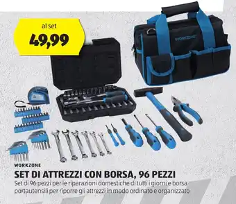 ALDI WORKZONE SET DI ATTREZZI CON BORSA, 96 PEZZI offerta