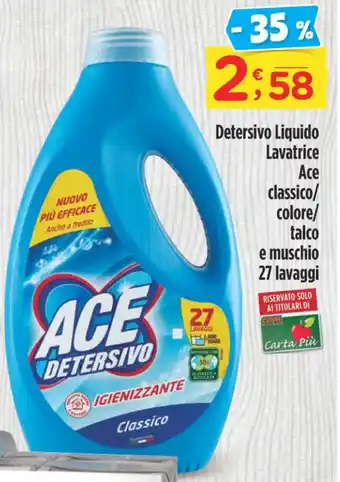 Crai Detersivo Liquido Lavatrice Ace classico/ colore/ talco e muschio 27 lavaggi offerta