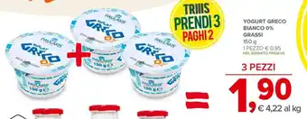 Todis YOGURT GRECO BIANCO 0% GRASSI 150 g offerta