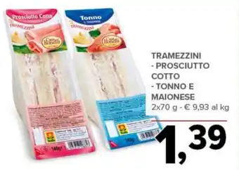 Todis TRAMEZZINI - PROSCIUTTO COTTO - TONNO E MAIONESE 2x 70g offerta