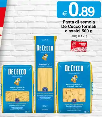 Sì con te Pasta di semola De Cecco formati classici 500 g offerta