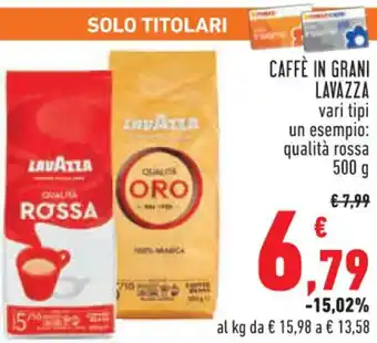 Conad Margherita CAFFÈ IN GRANI LAVAZZA vari tipi un esempio: qualità rossa 500g offerta