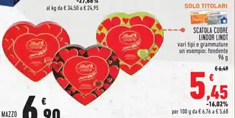 SCATOLA CUORE LINDOR LINDT vari tipi e grammature un esempio: fondente 96g