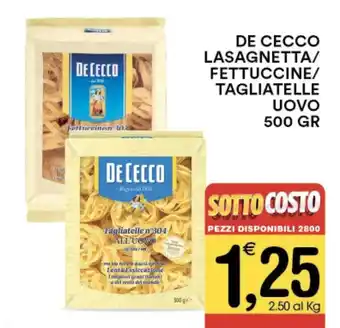 DE CECCO LASAGNETTA/ FETTUCCINE/ TAGLIATELLE UOVO 500 GR