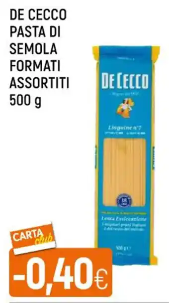 Famila DE CECCO PASTA DI SEMOLA FORMATI ASSORTITI 500 g offerta