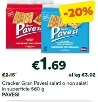 Unes Cracker Gran Pavesi salati o non salati in superficie 560 g PAVESI offerta