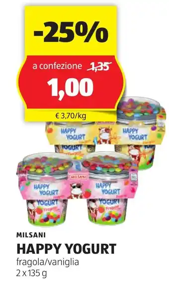 ALDI MILSANI HAPPY YOGURT fragola/vaniglia 2 x 135 g offerta