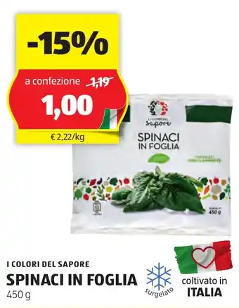 ALDI I COLORI DEL SAPORE SPINACI IN FOGLIA 450 g offerta