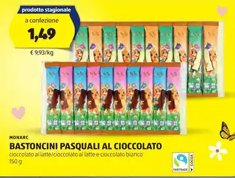 ALDI MONARC BASTONCINI PASQUALI AL CIOCCOLATO 150 g offerta