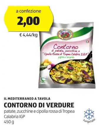 ALDI IL MEDITERRANEO A TAVOLA CONTORNO DI VERDURE patate, zucchine e cipolla rossa di Tropea Calabria IGP 450 g offerta