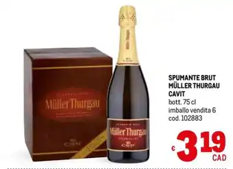 Metro SPUMANTE BRUT MÜLLER THURGAU CAVIT bott. 75 cl offerta