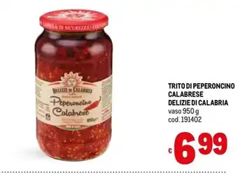 Metro TRITO DI PEPERONCINO CALABRESE DELIZIE DI CALABRIA vaso 950 g offerta