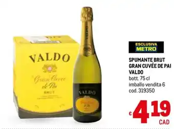 Metro SPUMANTE BRUT GRAN CUVÉE DE PAI VALDO bott. 75 cl offerta