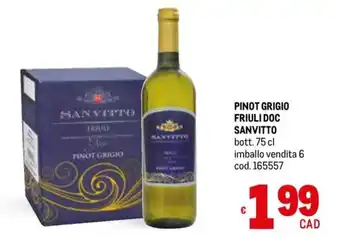 Metro PINOT GRIGIO FRIULI DOC SANVITTO bott. 75 cl offerta