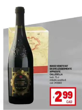 ROSSO VENETO IGT DA UVE LEGGERMENTE APPASSITE CALLESELLA bott. 75 cl