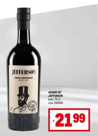 Metro AMARO 30° JEFFERSON bott. 70 cl offerta