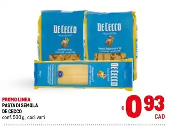 Metro PASTA DI SEMOLA DE CECCO conf. 500 g, cod. vari offerta