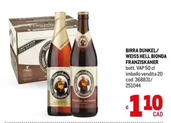 BIRRA DUNKEL/ WEISS HELL BIONDA FRANZISKANER bott. VAP 50 cl