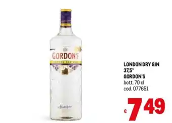 Metro LONDON DRY GIN 37,5° GORDON'S bott. 70 cl offerta