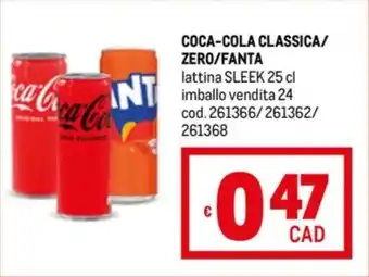 Metro COCA-COLA CLASSICA/ ZERO/FANTA lattina SLEEK 25 cl offerta