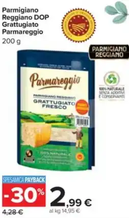 Carrefour Market Parmigiano Reggiano DOP Grattugiato Parmareggio 200 g offerta
