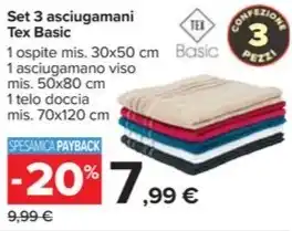 Carrefour Market Set 3 asciugamani Tex Basic offerta