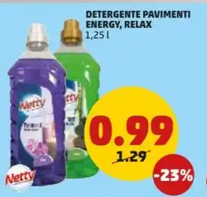 PENNY DETERGENTE PAVIMENTI ENERGY, RELAX 1,25 l offerta