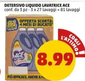 PENNY DETERSIVO LIQUIDO LAVATRICE ACE conf. da 3 pz - 3 x 27 lavaggi offerta
