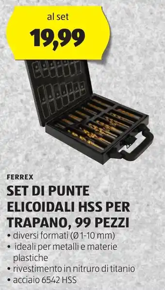 ALDI FERREX SET DI PUNTE ELICOIDALI HSS PER TRAPANO, 99 PEZZI offerta