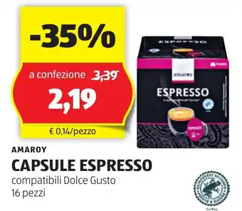 ALDI AMAROY CAPSULE ESPRESSO compatibili Dolce Gusto 16 pezzi offerta