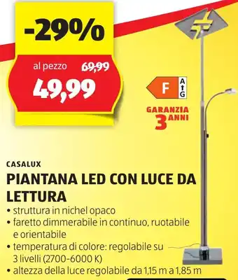 ALDI CASALUX PIANTANA LED CON LUCE DA LETTURA offerta