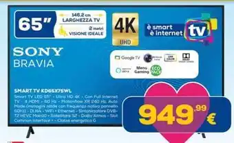 Euronics SONY BRAVIA SMART TV KD65X75WL offerta