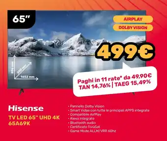 Fiducia & Convenienza Hisense TV LED 65" UHD 4K 65A69K offerta