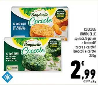 Conad COCCOLE BONDUELLE spinaci,fagiolini e broccoli/ zucca e carote/ broccoli e carote 300g offerta