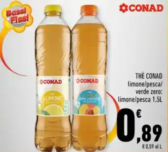 Conad THE CONAD limone/pesca/ verde zero: limone/pesca 1,5L offerta