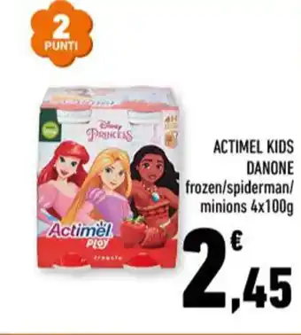 Conad ACTIMEL KIDS DANONE frozen/spiderman/ minions 4x100g offerta