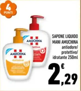 Conad SAPONE LIQUIDO MANI AMUCHINA antiodore/ protettivo/ idratante 250ml offerta