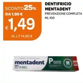 Ekom DENTIFRICIO MENTADENT PREVENZIONE COMPLETA ML 100 offerta